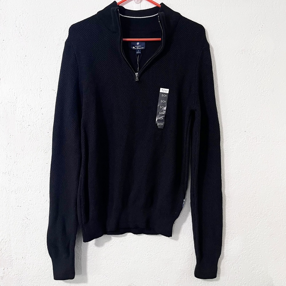 Ben Sherman Black Long Sleeve 1/4-Zip Pullover Cotton Sweater NWT Size Small